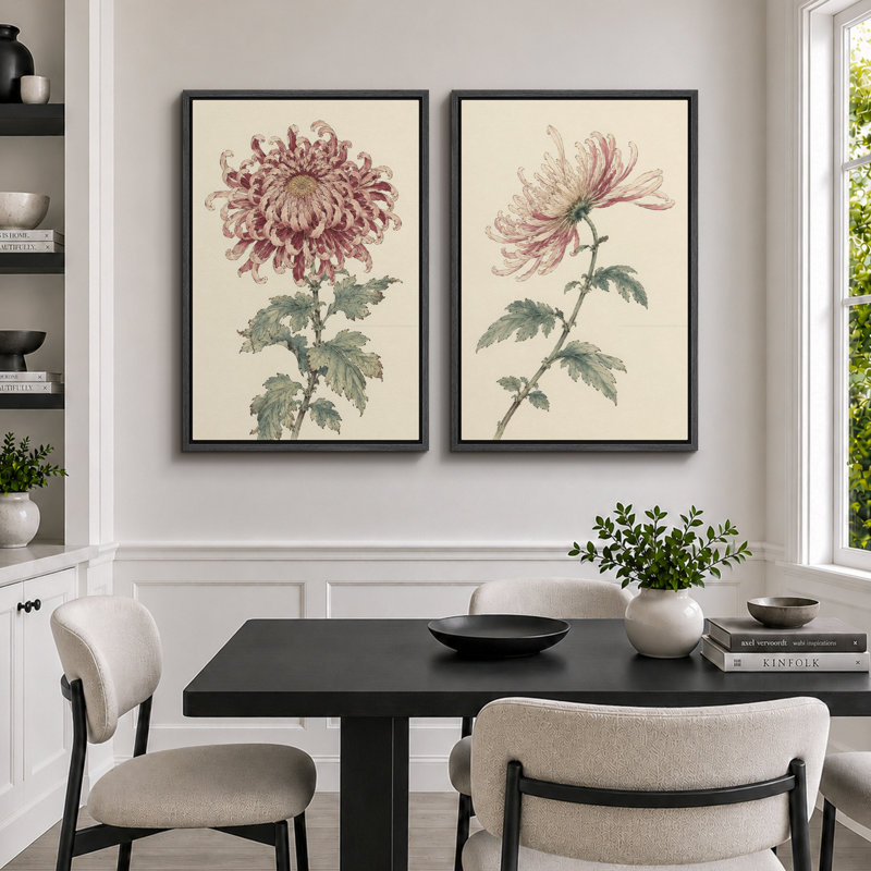Œuvre botanique rétro, art de chambre à coucher, impression sur estampe numérique sur toile encadrée, 2 pièces, Cadre noir