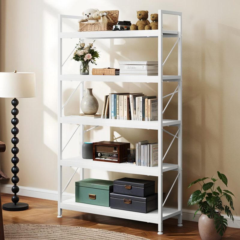 158 H X 80 W Corner Shelf Unit，Metal Ladder Shelving Unit, White