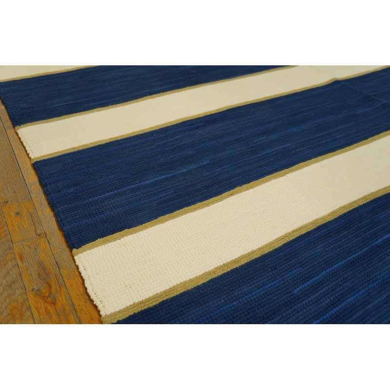 American Hooked Wool Striped Area Rug