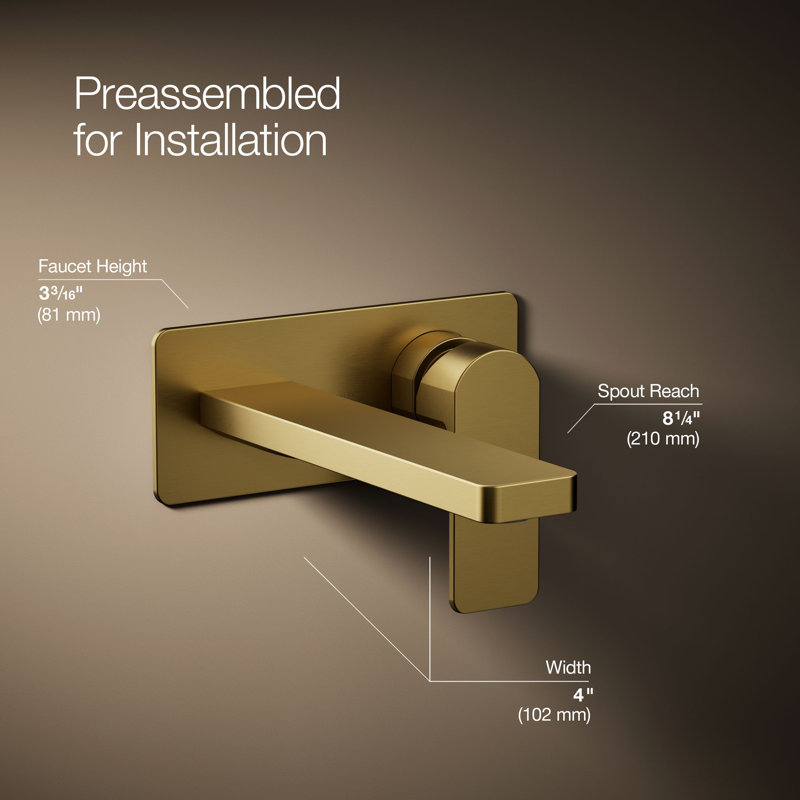 Parallel Wall-Mount Single-Handle Bathroom Sink Faucet, Vibrant Brushed Moderne Brass