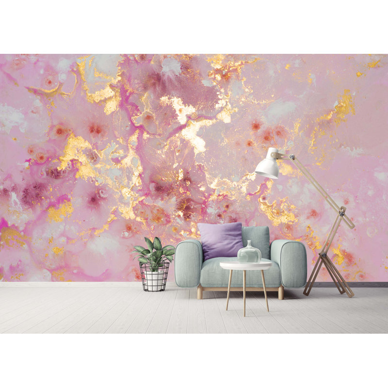Pink Gold Marble Abstract Wallpaper, 106"L x 187"W