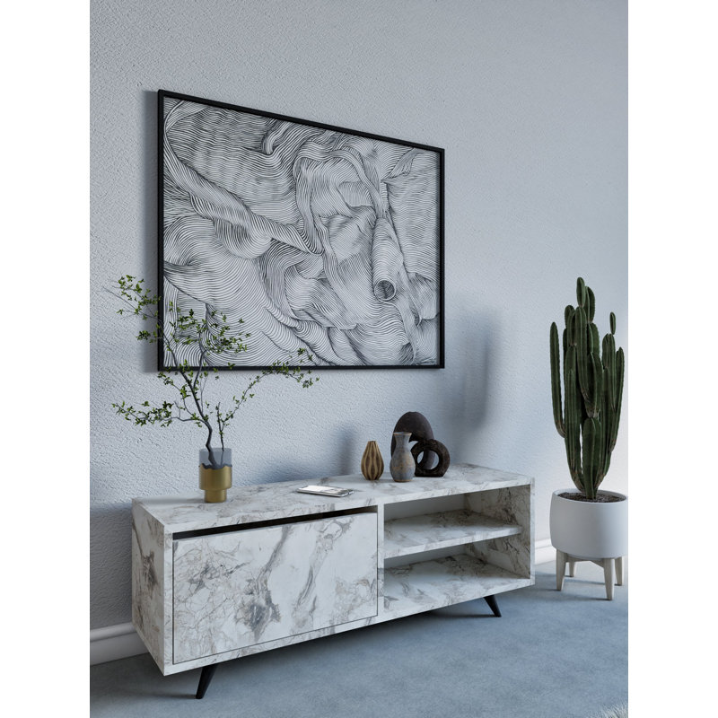 Modern TV Stand with Ephesus Marble, 47 x 19 x 14 inches | 100% Melamine Coated Particle Board, Thickness: 0.7 inches | Wall-Mountable, Multiple Shelves | Stylish and Functional Design for Living Rooms and Entertainment Areas