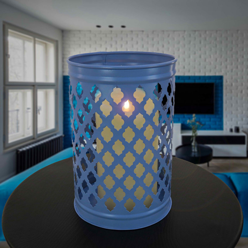 11.8'' H Iron Tabletop Lantern, Blue
