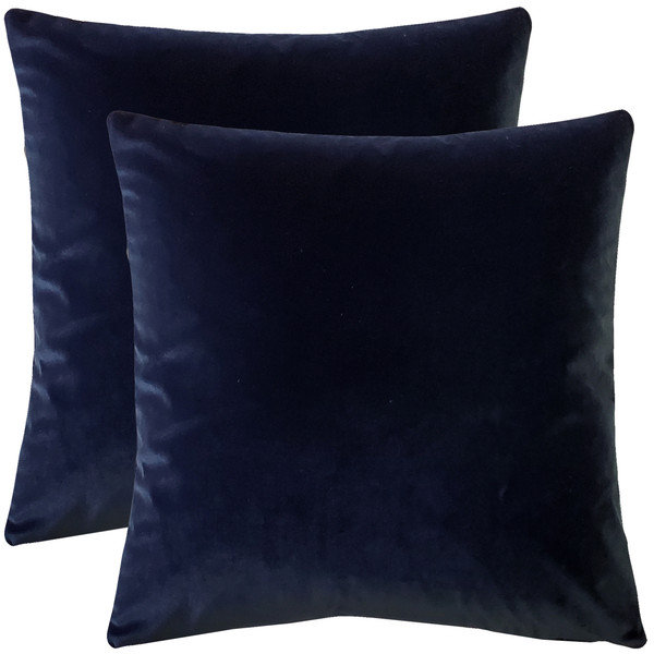 Housse de coussin en velours doux Francesca, ensemble de 2 housses de coussin, carré de 17 x 17 pouces pour canapé-lit, bleu encre