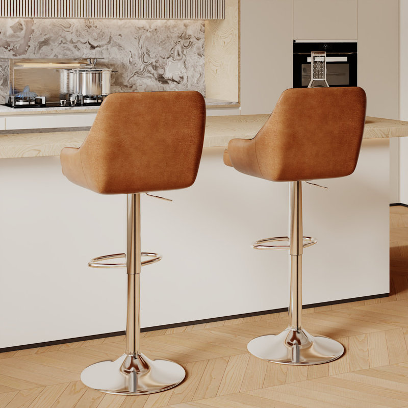 Ensemble de 2 tabourets de bar Aryelle, tabourets réglables à hauteur de comptoir avec dossier et accoudoirs, chaises de bar pivotantes modernes avec repose-pieds, tabourets de cuisine en polyuréthane revêtus d'îlot de cuisine, brun