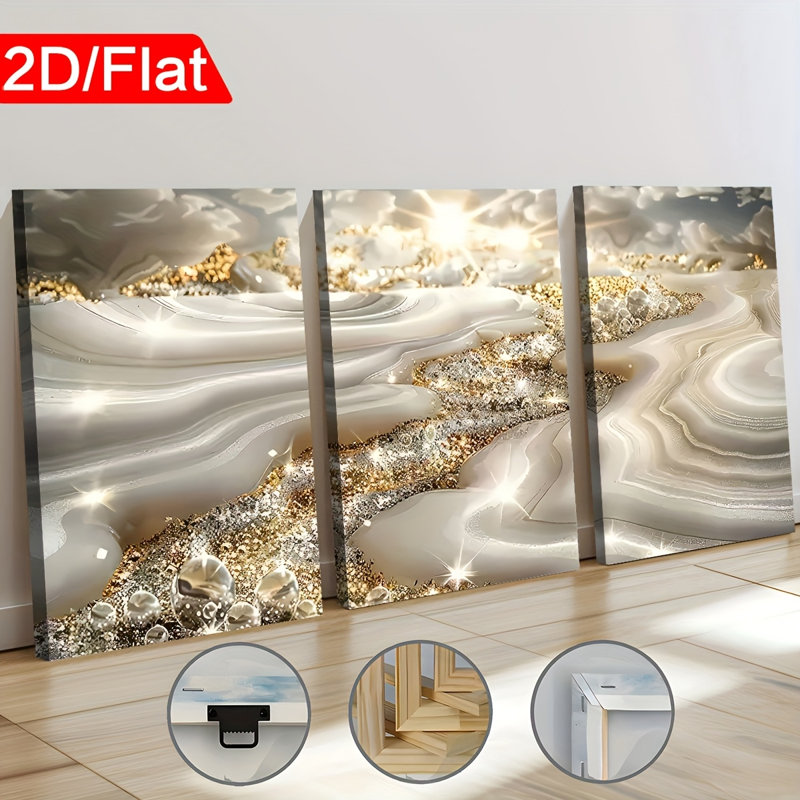 Impression sur toile 3 pièces à texture dorée avec agate dorée pour une décoration somptueuse, 36 * 24 pouces 3 pièces