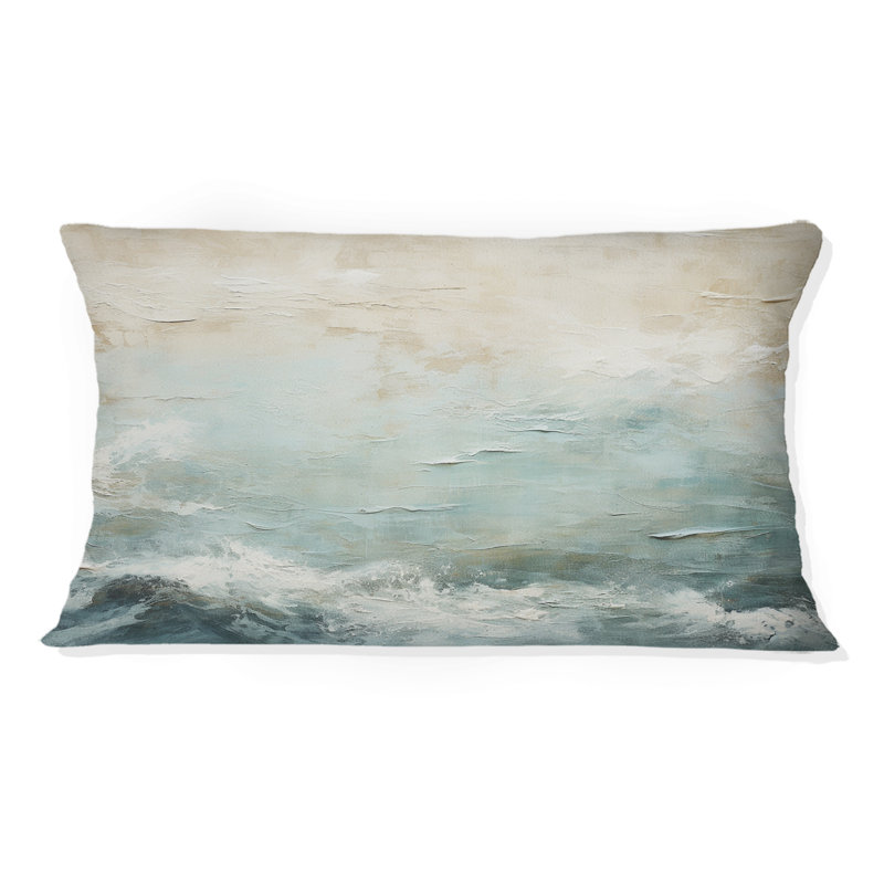 Modern Coastal Beige And Blue River I - Coastal Ocean Printed Throw Pillow