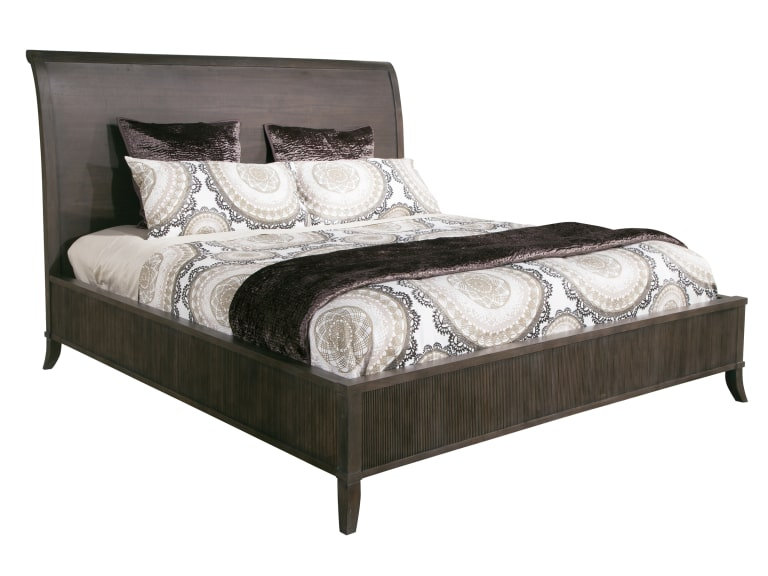 Jemier Solid Wood Sleigh Bed, Brown, Queen
