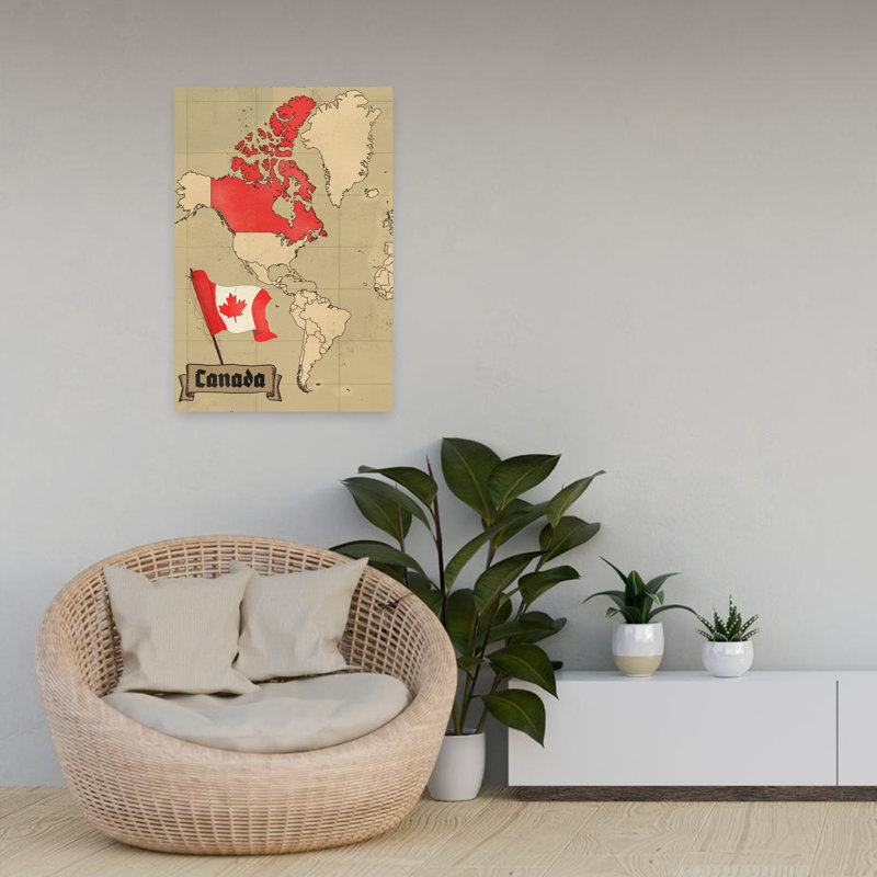 Vintage Canada Map And Flag Vintage Maple Wall Art