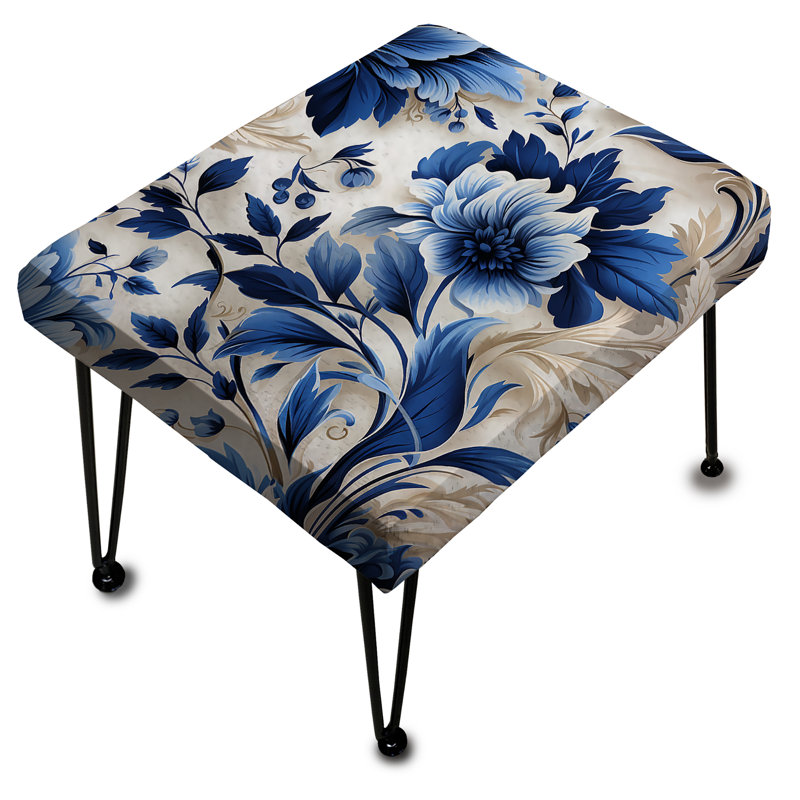 Cobalt Blue Acanthus Leaves Victorian Pattern I - Floral Rectangle Ottoman