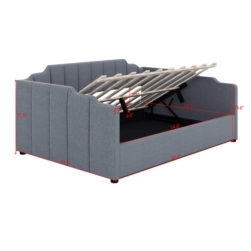  Lit de jour rembourré Bailei avec rangement inférieur, Double, gris