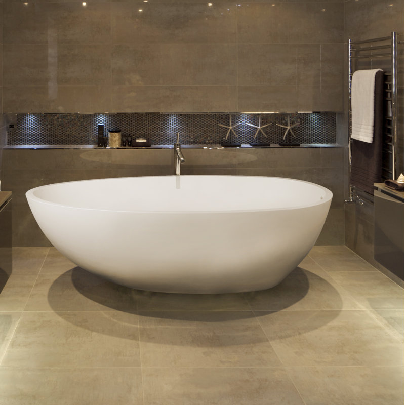 Irideon 71.25 " L x 38.5 " W Freestanding and Mounting / Installation Required Soaking Solid Surface Bathtub, Satin White