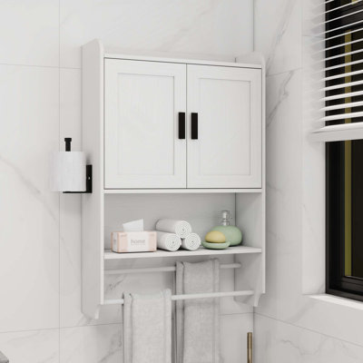 Bathroom Wall Cabinet With Doors, Adjustable Shelf, Towel Bar And Paper Holder