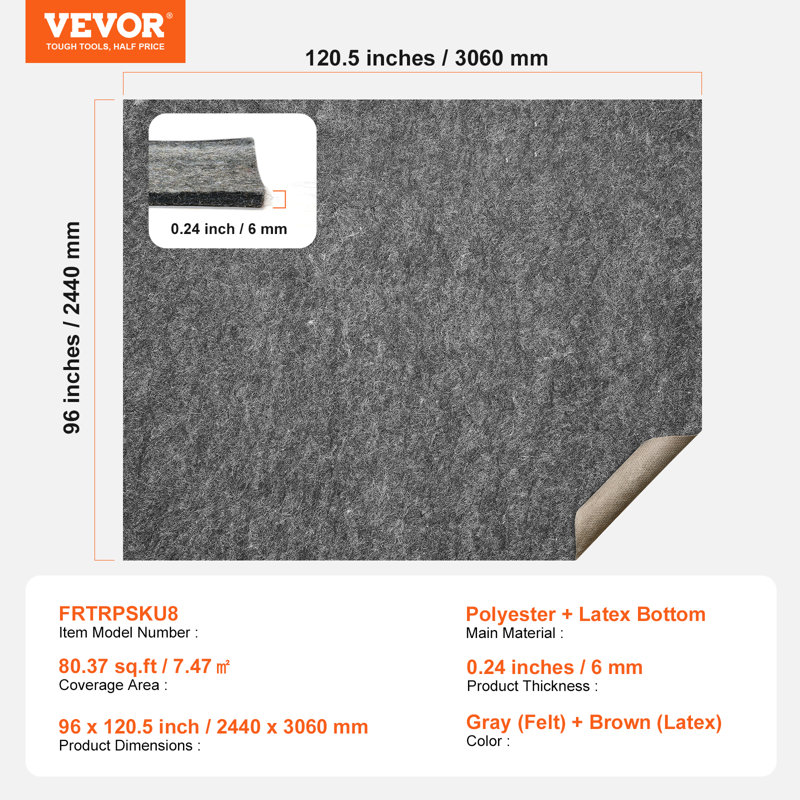 Tapis antidérapant Hokku Designs, Rectangle 8 pi x 10 pi 0,5 po