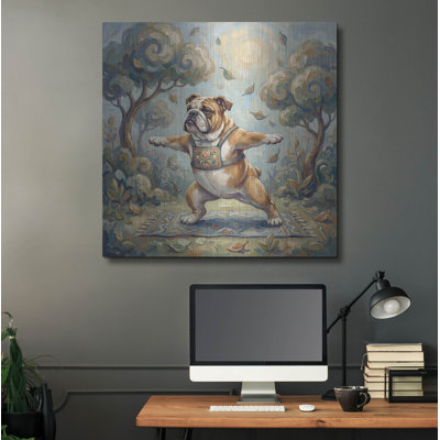  'Bulldog Yoga Warrior Pose' by Rich Monet Metal Wall Art, 36" x 36"