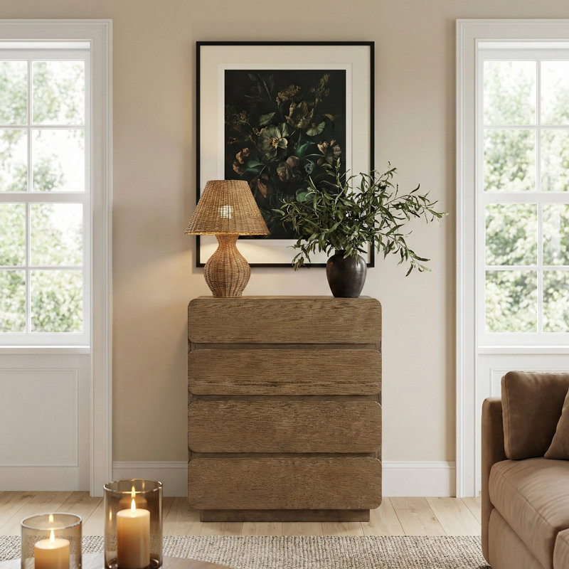 Commode Adagio en bois massif brun et placage de chêne, Brun