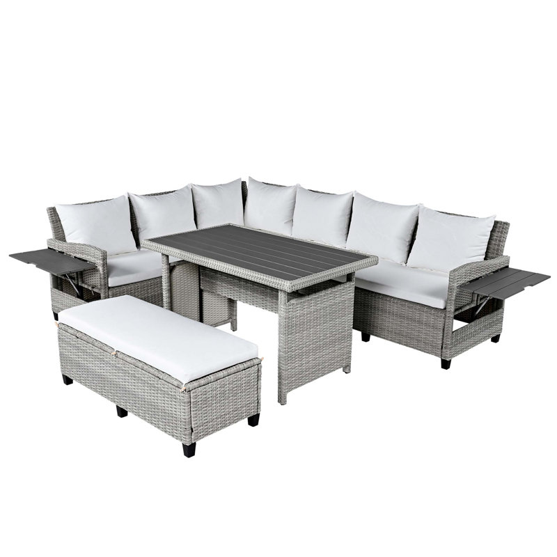 Ensemble de canapé modulaire en osier d'extérieur Premium avec tables d'appoint extensibles et housses lavables Premium