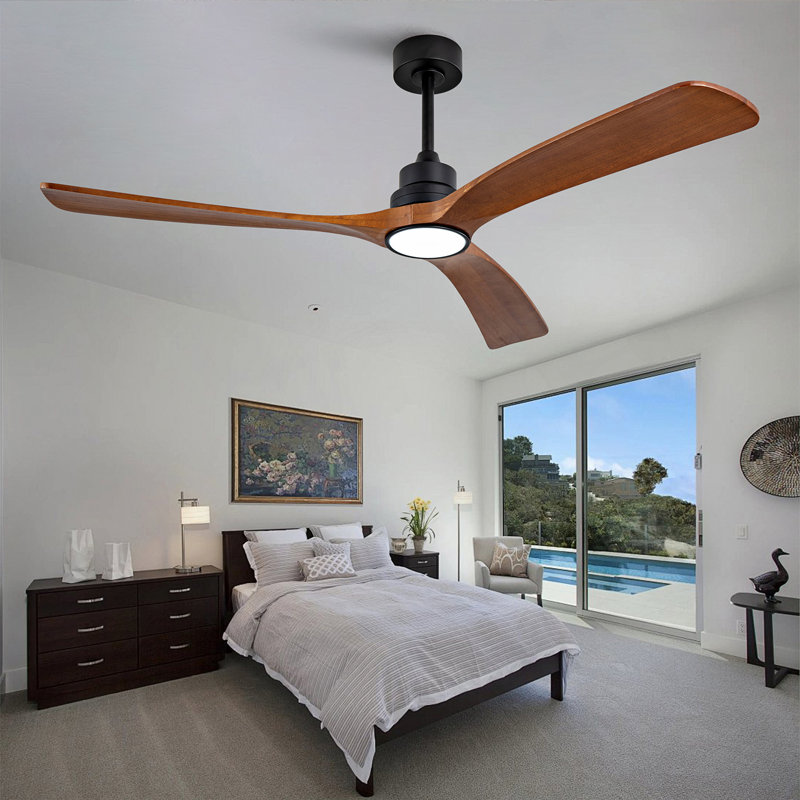 Ventilateur de plafond en bois 60 pouces avec 3 pales en noyer massif, télécommande, moteur à courant continu réversible pour un confort toute l'année