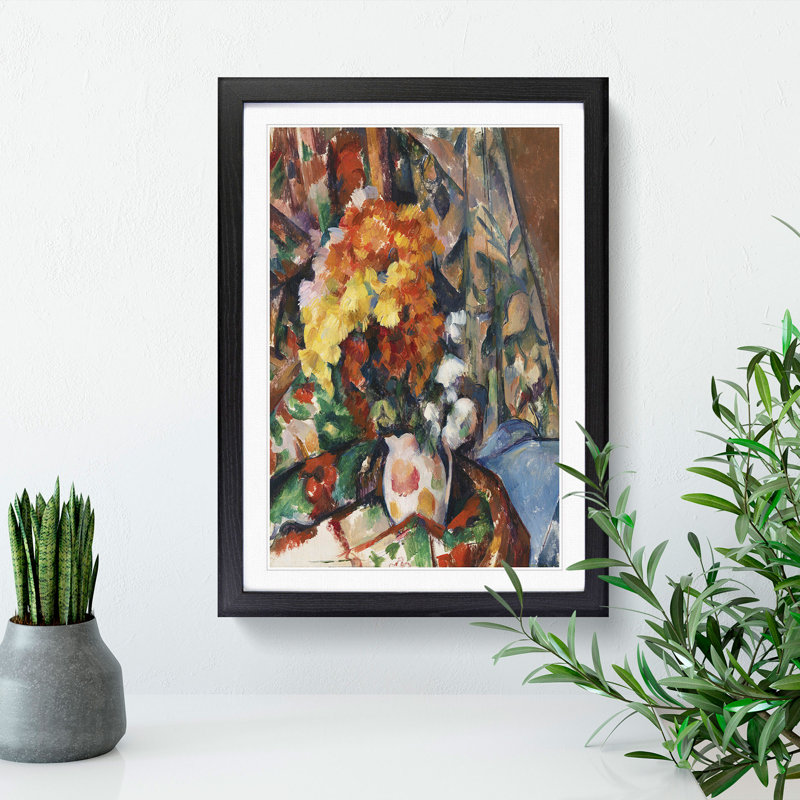 The Flowered Vase by Paul Cezanne - Picture Frame Graphic Art, 65cm H x 48cm W x 2cm D, Black Framed