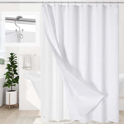 Ensemble de rideau de douche 3 en 1, tissu imperméable gaufré blanc avec doublure en PEVA et 12 crochets à double face en acier inoxydable, 72 po x 72 po pour le décor de la salle de bain