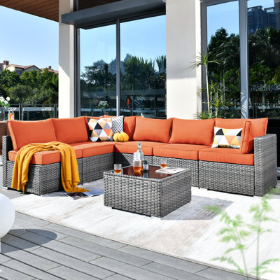 Ensemble de conversation modulaire en rotin 7 pièces avec coussins Lava