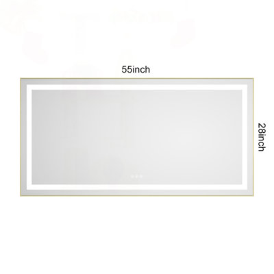 Miroir de salle de bain à DEL avec cadre en aluminium et antibuée, 55 x 28 pouces