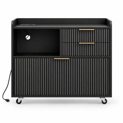 Classeur mobile avec station de recharge, plusieurs tiroirs et espace de rangement ouvert pour la maison et le bureau