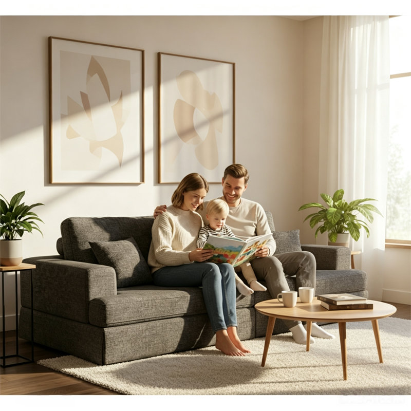4 Seater Chenille Sofa & Chaise, DarkGrey