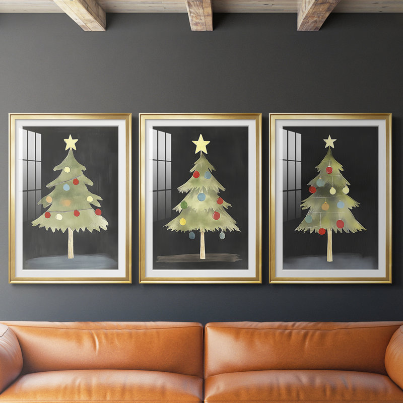 Christmas Holiday Art CXIX - Impression encadrée sur mesure de qualité supérieure - 3 pièces, H 21 po x l 30 po, Doré
