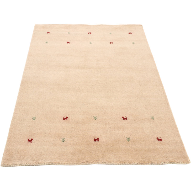 Gabbeh Uni Hand Woven Wool Beige Indoor Rug, Rectangle 60 x 90cm