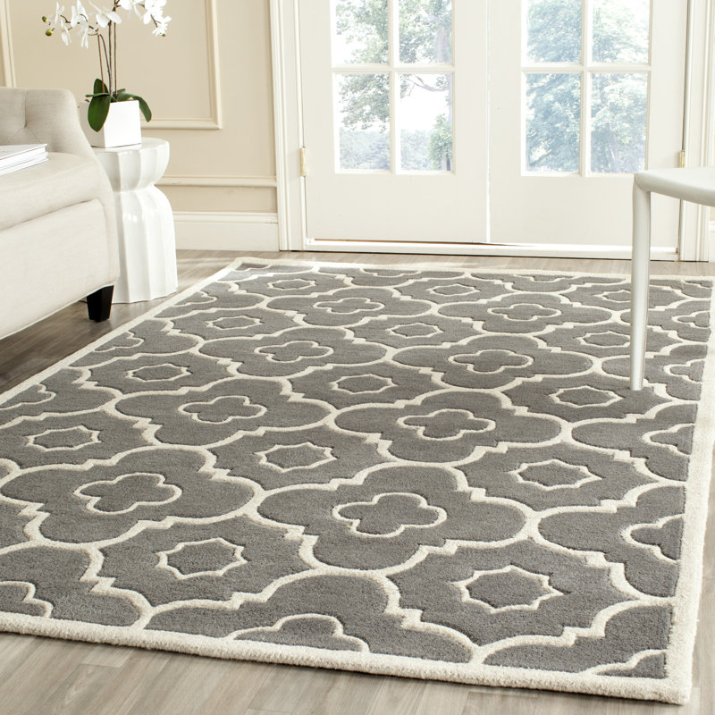 Tapis gris foncé / ivoire en laine touffeté à la main Carolene, Rectangle 6 pi x 9 pi