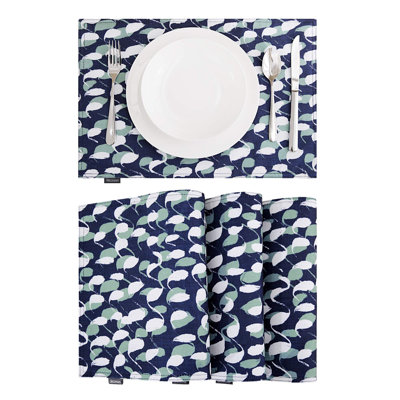 Ensemble de 4 napperons à motif floral imitation lin lavable