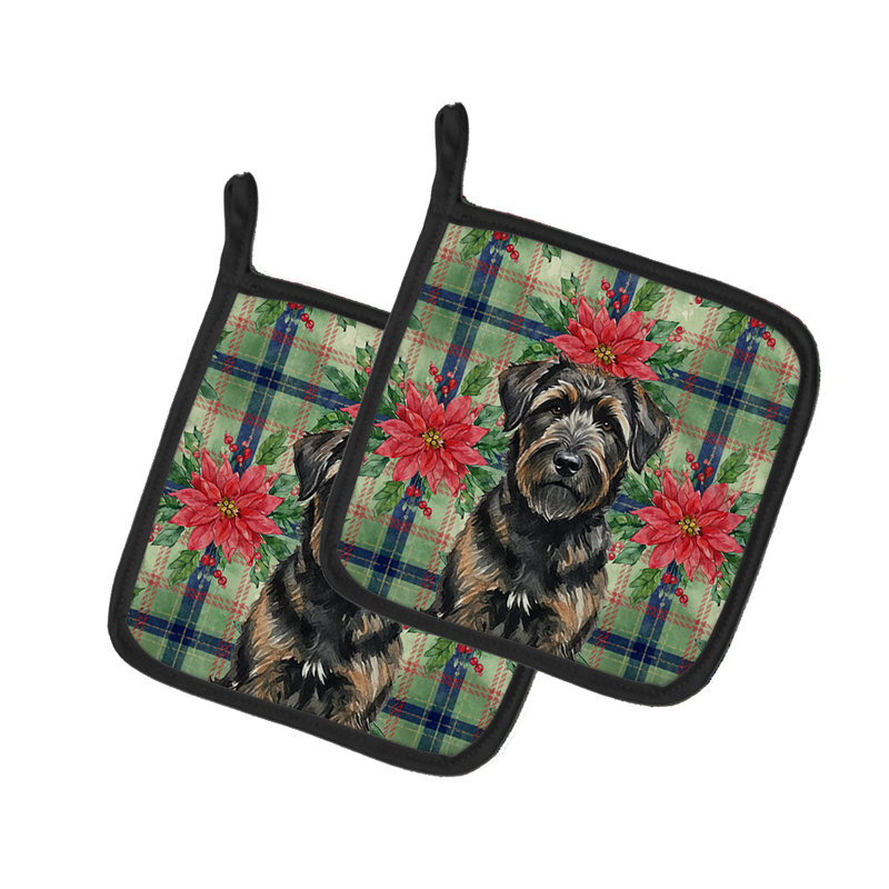 Paire de supports à casseroles Brindle Bouvier des Flandres Christmas Poinsettas, Brun
