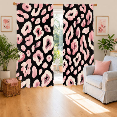 2 rideaux à imprimé léopard rose, tissu filtrant la lumière, motif abstrait artistique, parasol et protection de la vie privée, conception à passe-tringle, convient à la chambre à coucher, à la chambre d'ado, à la décoration intérieure