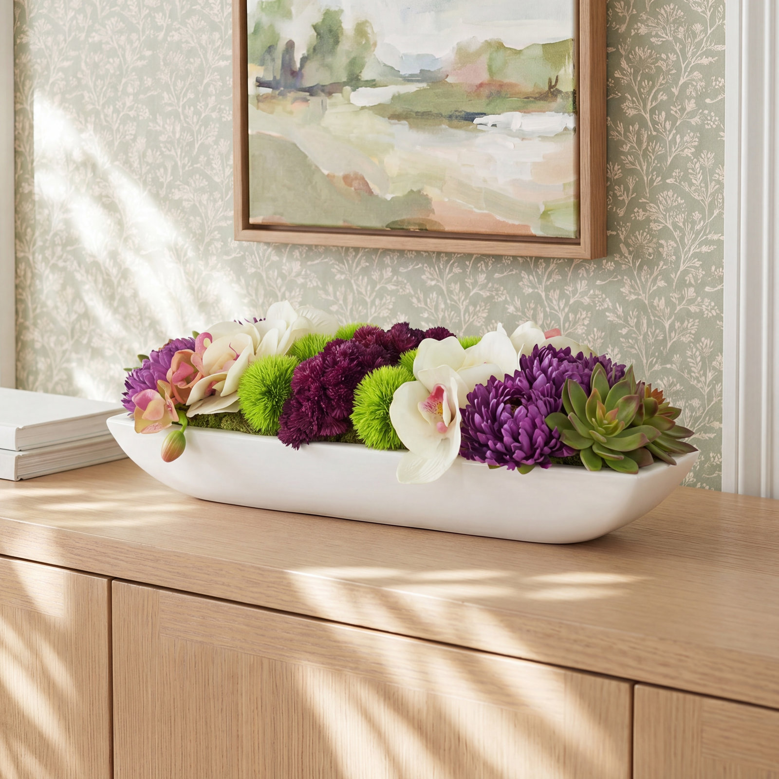 Adelina Orchid and Succulent Arrangement, 6.5" H x 19.5" W x 8" D