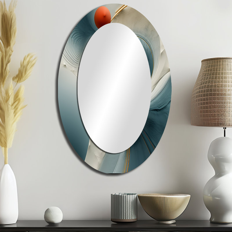 Spiral Miracle Of Cosmic Delight V - Blue Modern Oval Wall Mirror, 36" x 24"