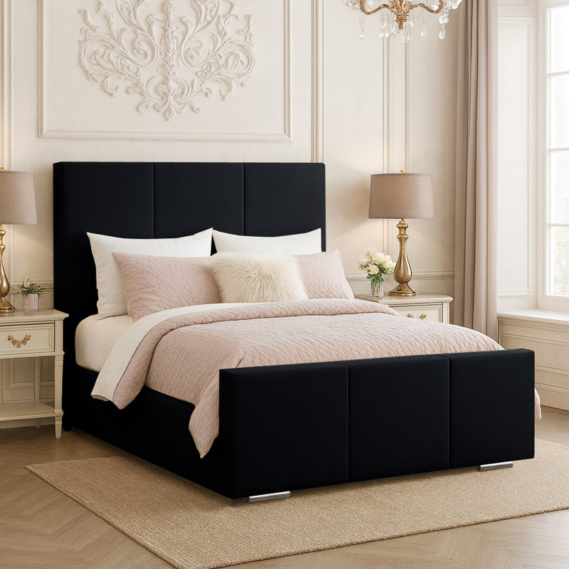 Andreq Upholstered Bed, Black, Small Double (4')