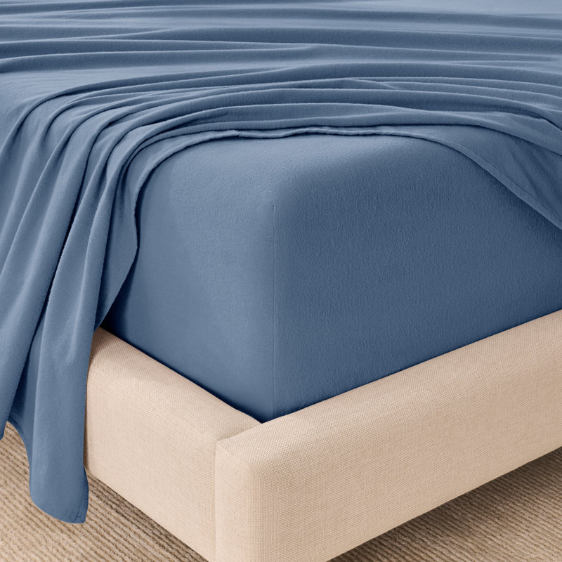 Organic 100% Cotton Flannel Sheet Set, Twin Sheet Set, Blue