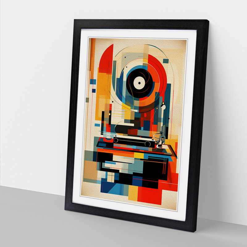 Record Player Orphism - Single Picture Frame Print on Wood, Black, 64cm H x 46cm W x 2cm D