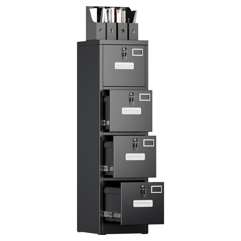 Metal Vertical File Storage Cabinet With 4 Drawer And 4 Lock,office Home File Cabinet With Name Card Holder For A4 Letter/legal Size, 14.96" W X 17.72" D X 54.13" H, Assembly Required