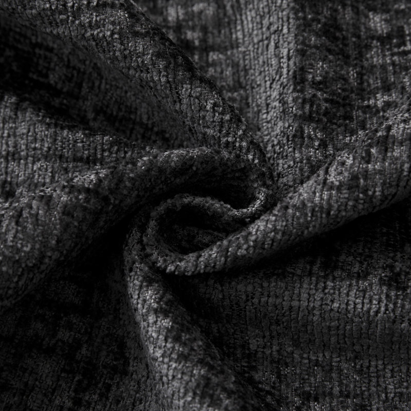 Repose-pieds rembourré en lin et velours Buckleton, Chenille noir