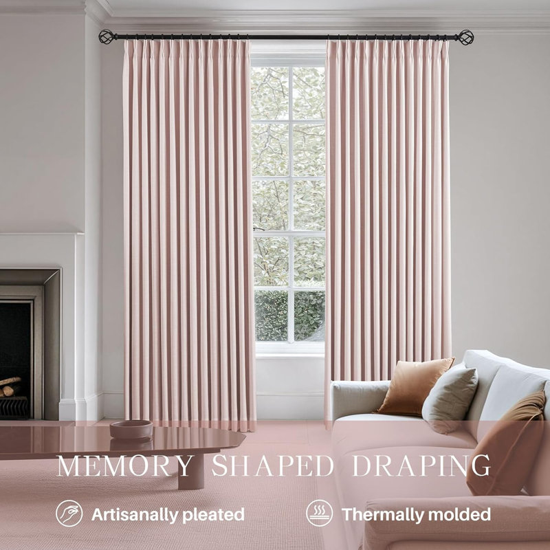 YZ Home Linen Pinch Pleated 100% Blackout Curtains for Bedroom and Living Room Darkening Thermal Window Curtain Drapes with 16pc Hooks(2 pages)