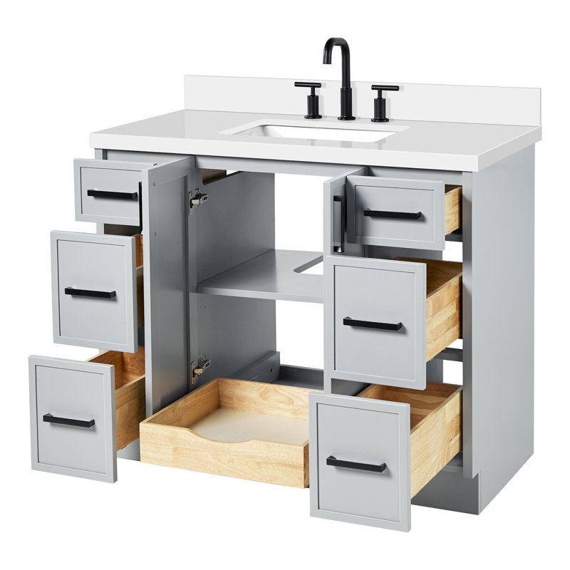 Ensemble de meuble-lavabo rectangulaire simple avec comptoir en quartz Ariel Kelly, Gris, 43"