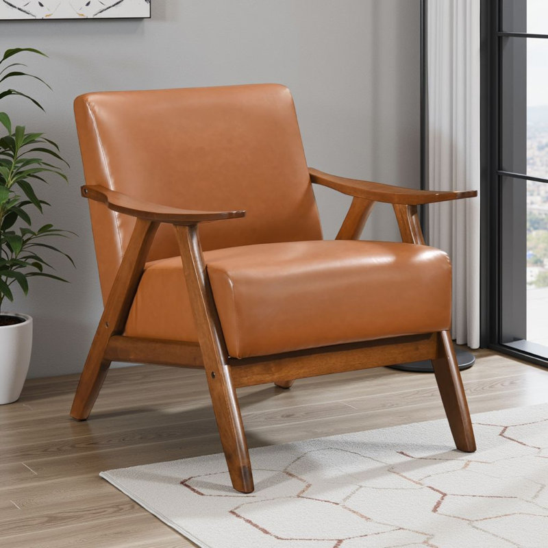 Fauteuil club Indy, similicuir, bois massif, Brun