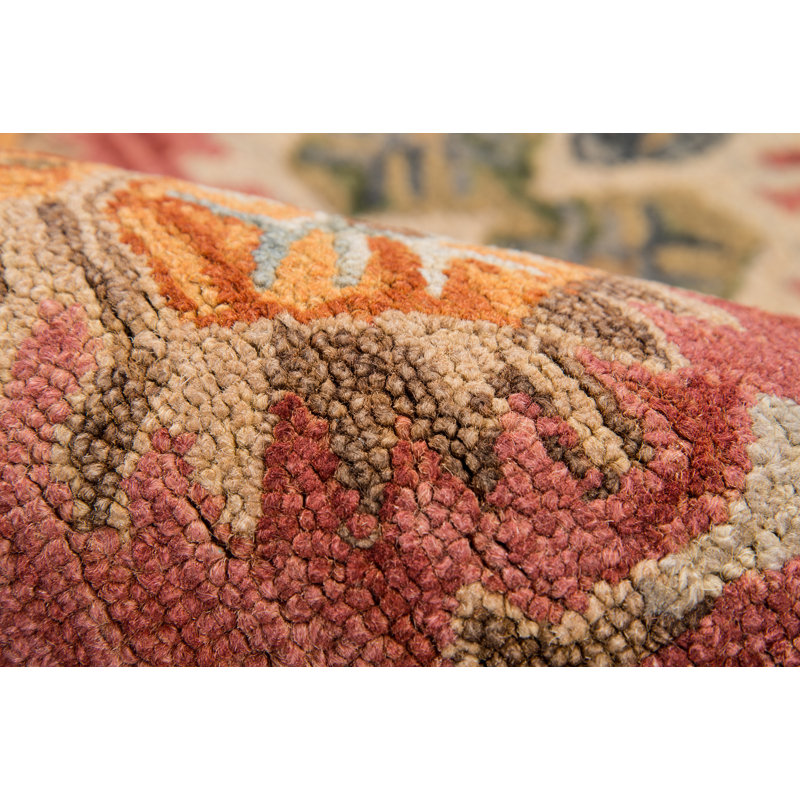 Adrien Floral Handmade Tufted Wool Red/Green/Ivory Area Rug, Rectangle 3'6" x 5'6"