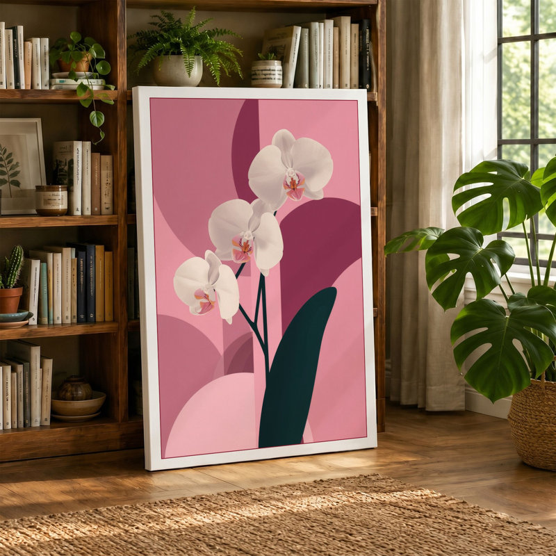 Orchid in Bloom Botanical - Wrapped Canvas, 24x16 - 61.0 x 40.6 cm, Ochre Border