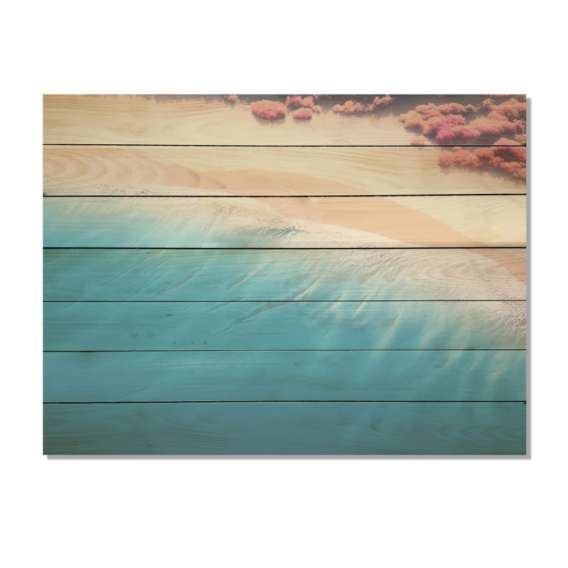 Tropical Beach, vue aérienne des vagues II - plage et océan sur bois, H 10 po x l 20 po
