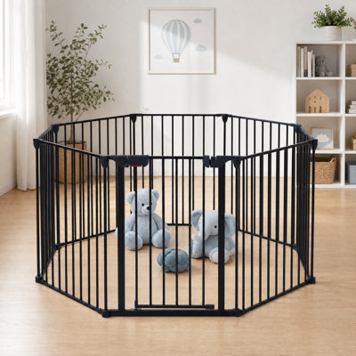 Sturdy Dog Gate With 6 Panels - Configurable Pet Enclosure, Fireplace Fence, Or Play Yard For Pets And Kids