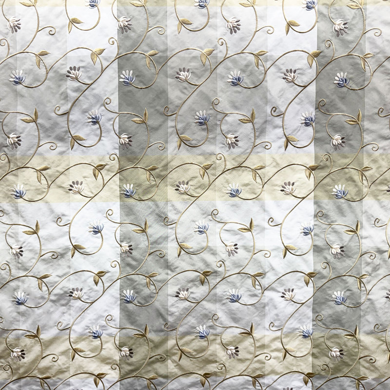 Caroline Fabric | Embroidered Floral Silk Fabric | Drapery & Curtain Fabric, Blueberry
