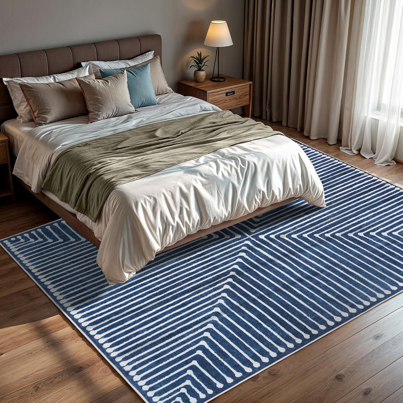 GLN Rugs Contemporary Collection - Machine Washable Modern Area Rug, Contemporary Washable Rug, Non Slip Area Rug, Abstract Living Room Rug, Bedroom Rug, Bathroom Rug (Blue Rug)